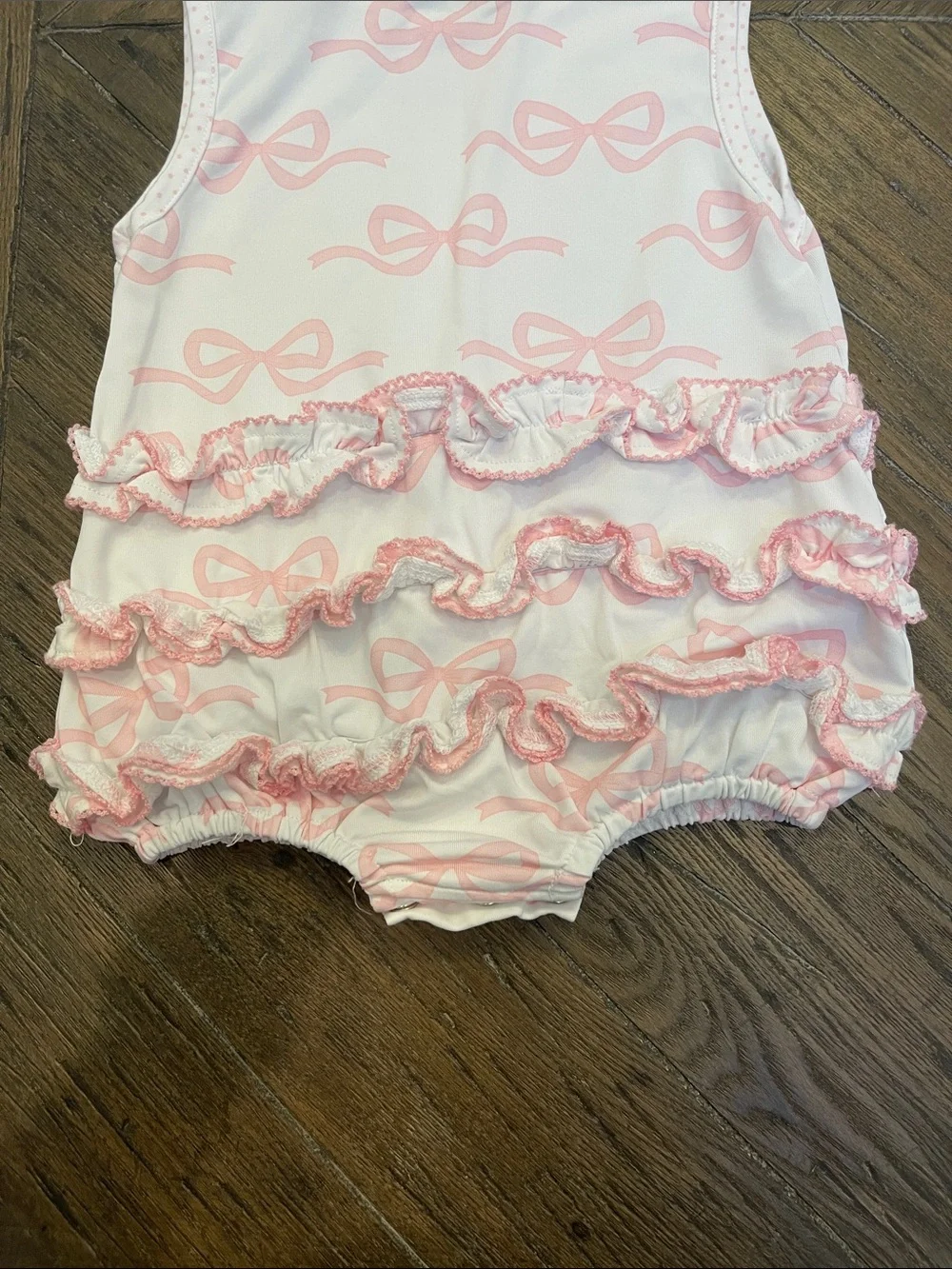 Sew Magnolia Pink Bow Ruffle Sleeveless Baby Romper